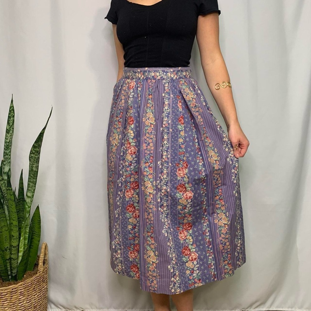 80s Vintage Floral Purple Midi Skirt
